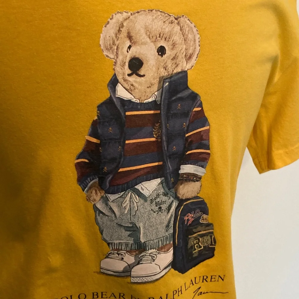 Ralph Lauren Yellow Polo Bear Kids Tee Preppy Iconic Classic Graphic S296